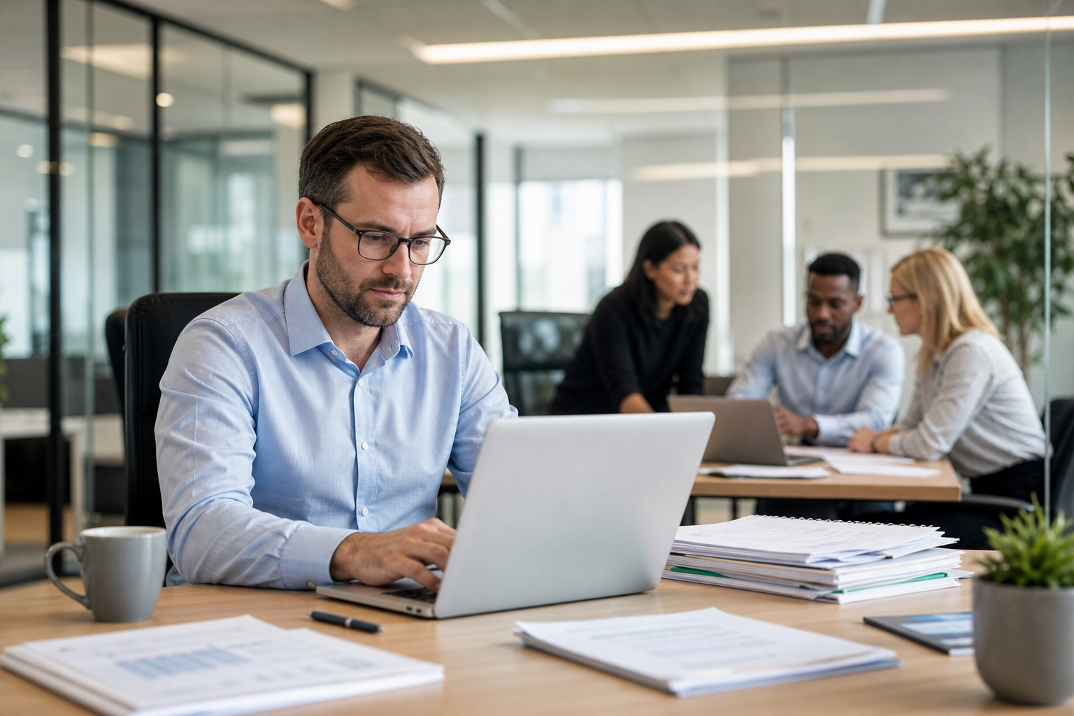 Modern Accountancy Office with Confident Accountant and Team Collaboration