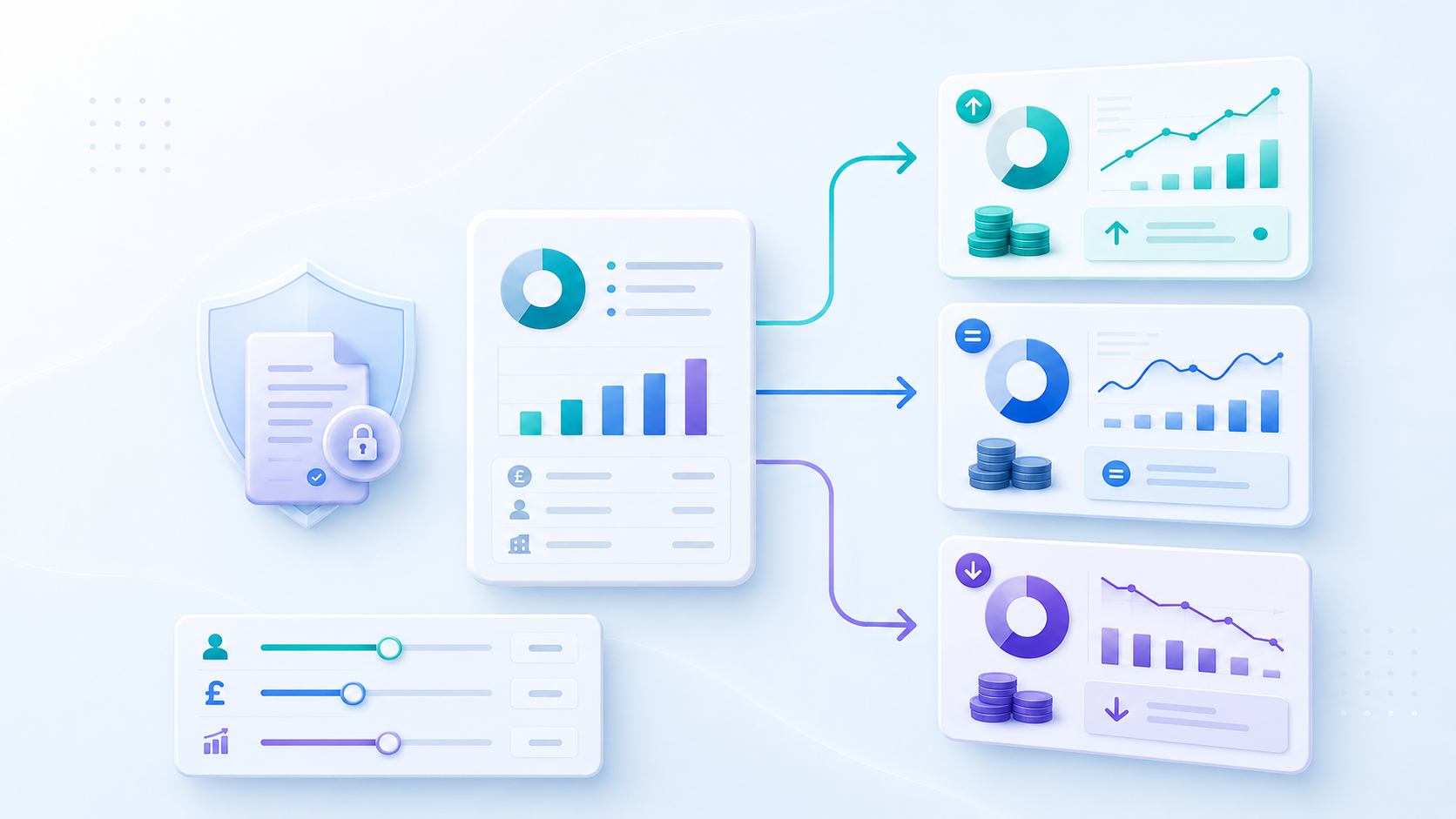 Minimal tech dashboard with financial icons