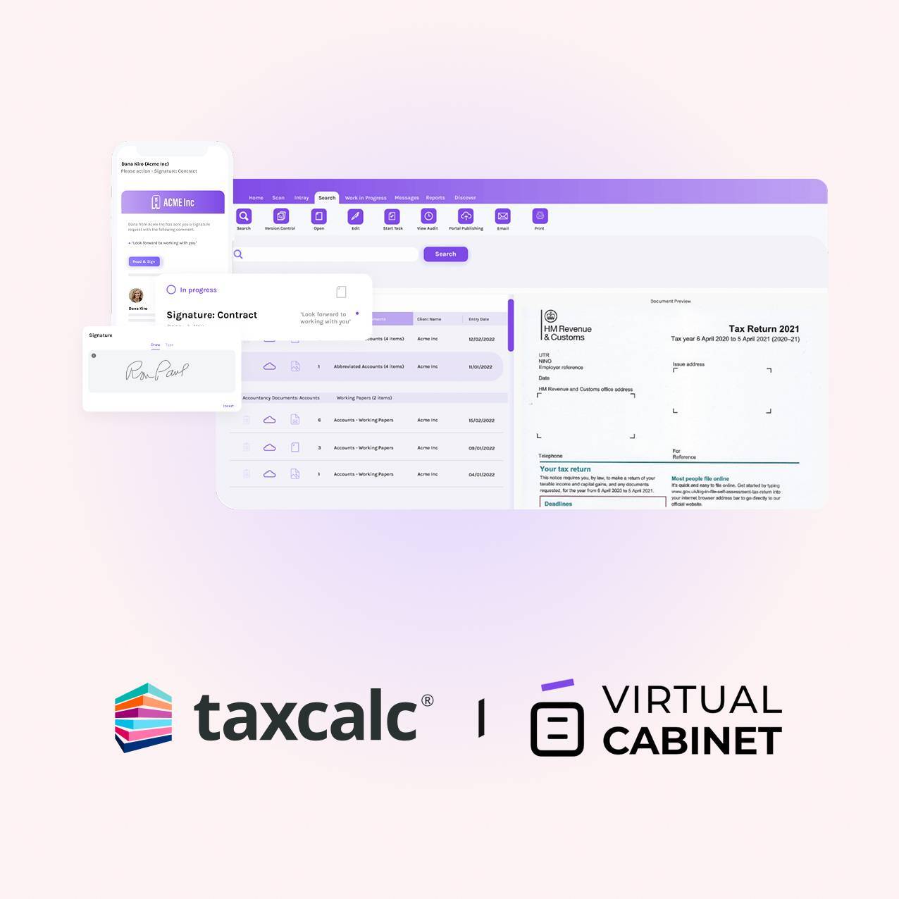TaxCalc + Virtual Cabinet UI