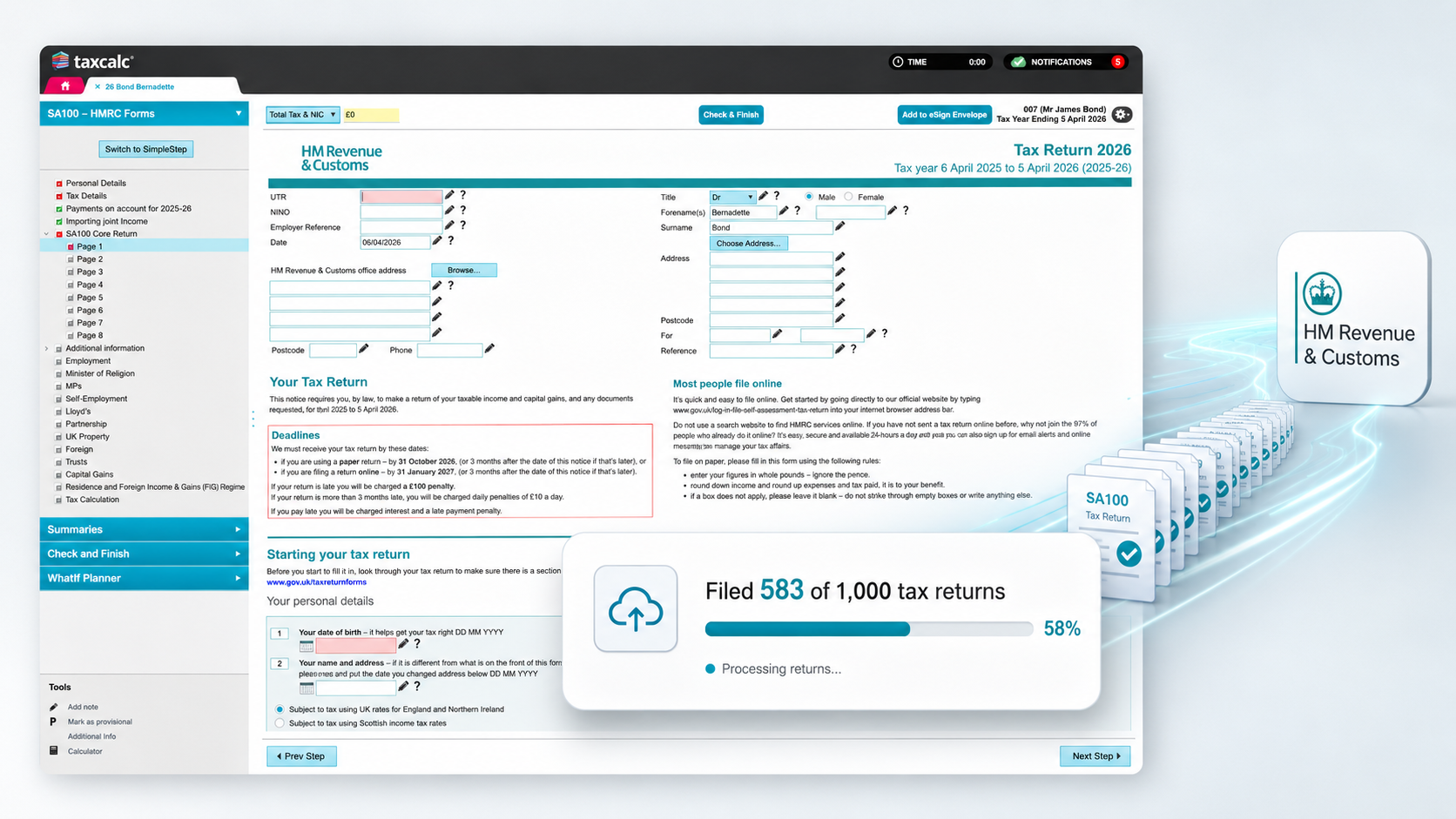 Batch Filing Self-Assessments within TaxCalc