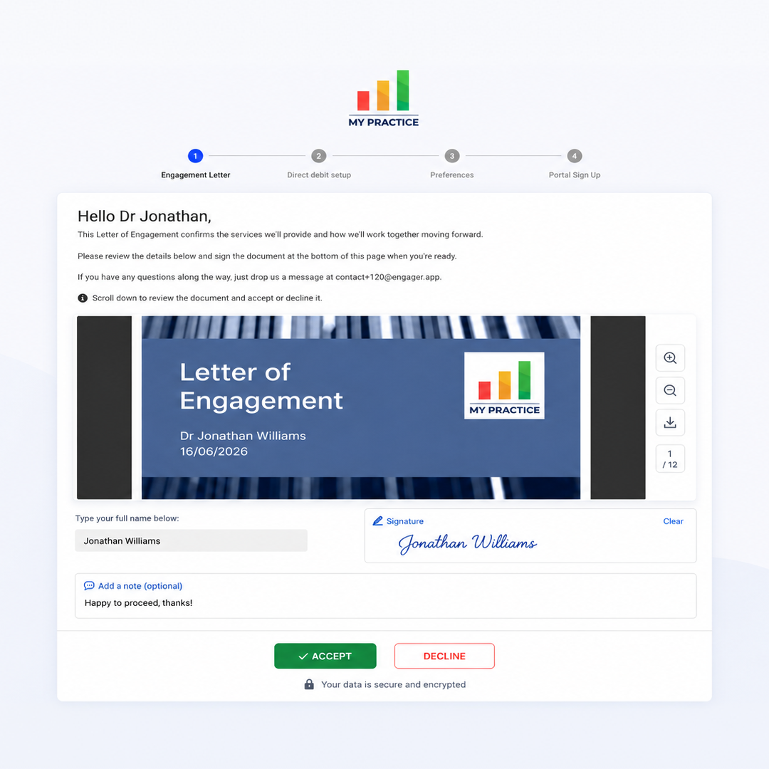 LoE Acceptance Screen within Engager