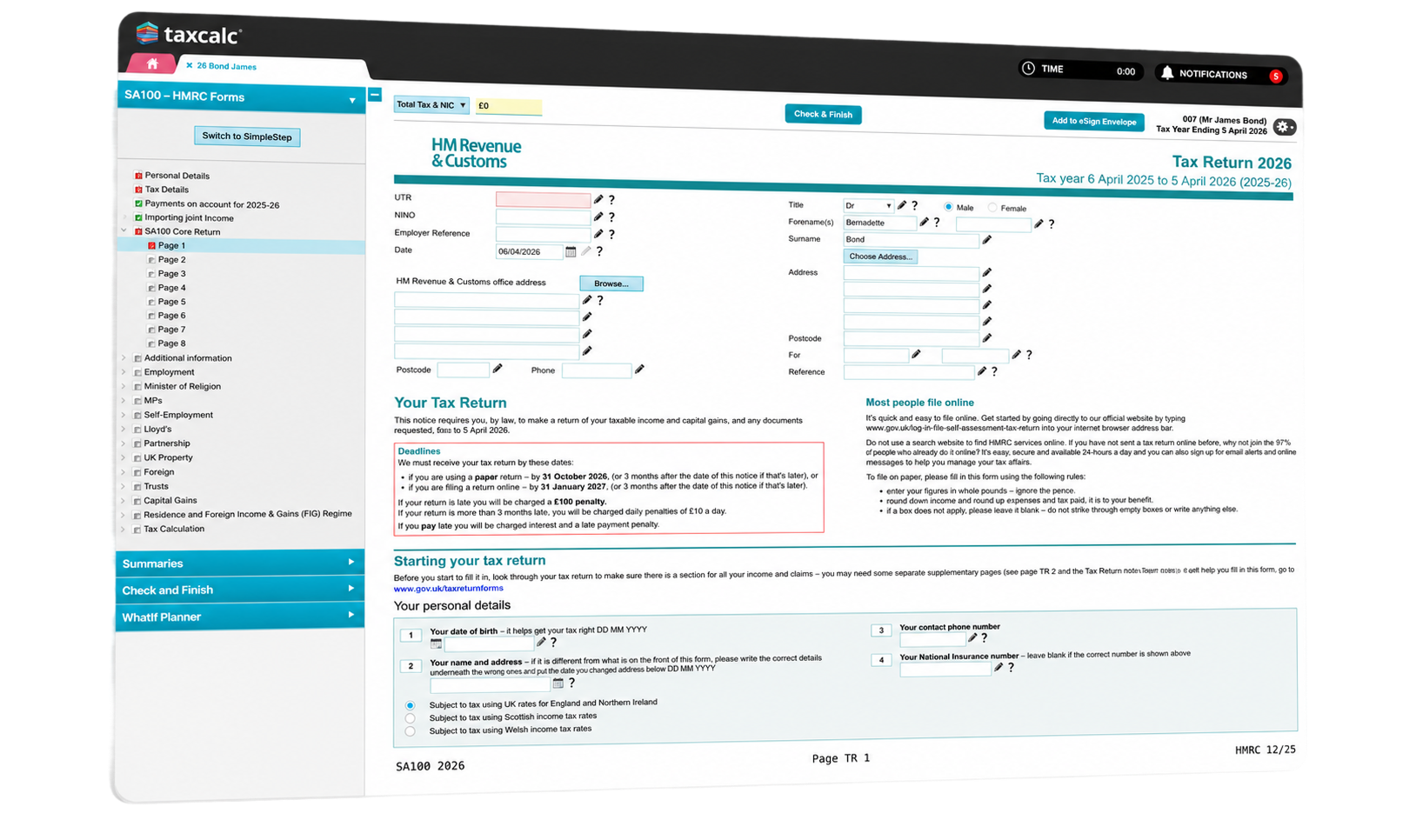Tax Return - TaxCalc UI 1