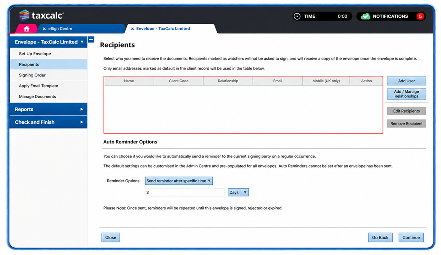 TaxCalc eSign Centre