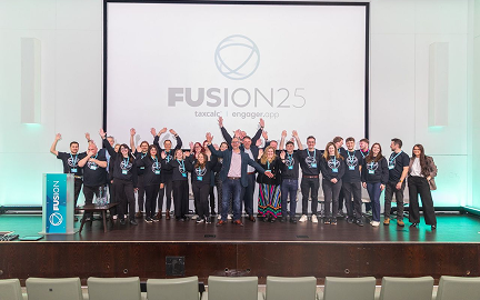 The TaxCalc team on stage at Fusion25