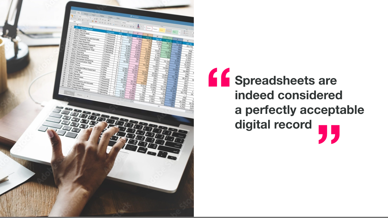 Spreadsheets are indeed considered a perfectly acceptable digital record