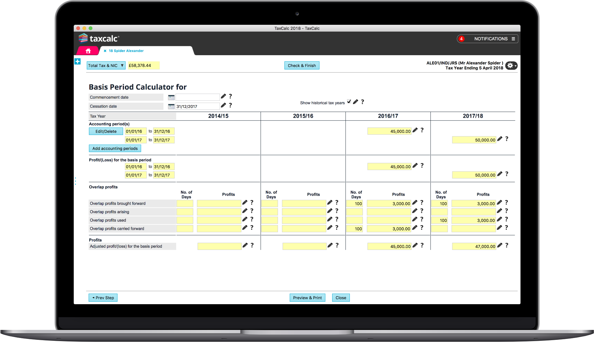Basis Period Adjustment wizard