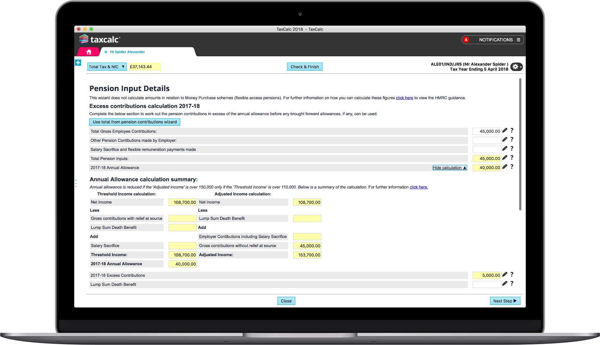 Pension allowance wizard