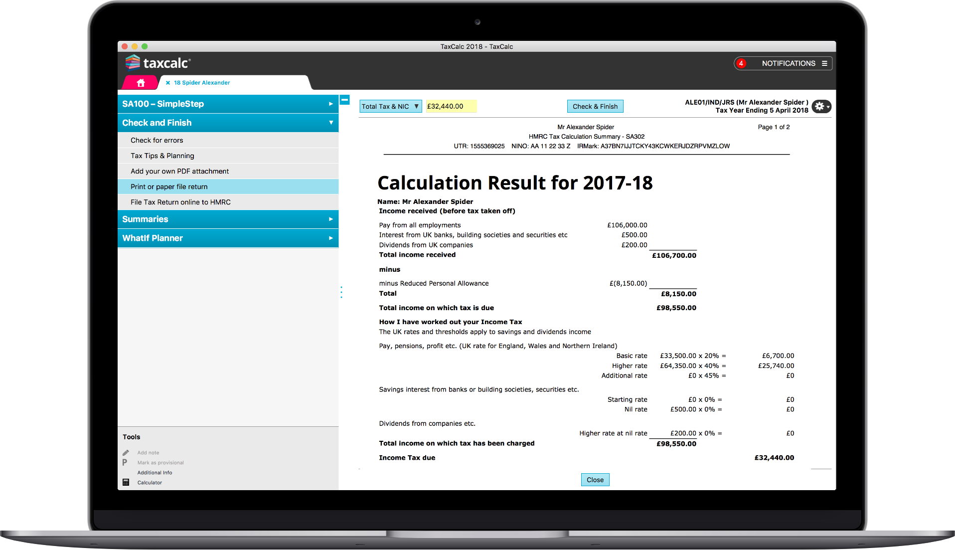 Self Assessment reports and the Corporation Tax Computation reports