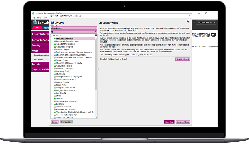 Filter notes and disclosures within edit notes